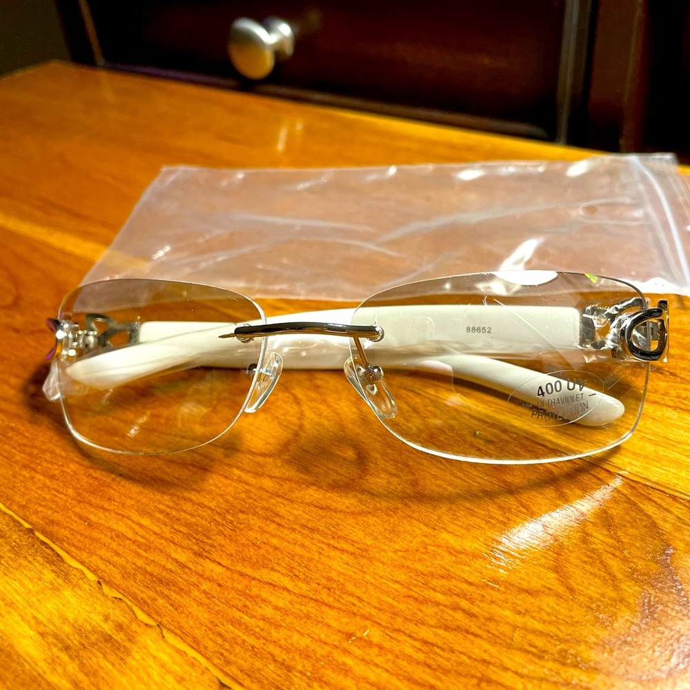White Lether Temple Clear Glasses